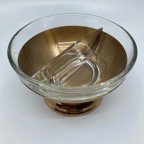 Bronze and Glass Mid Century Modern Split Bowl (2 pieces) by Saxton Inc - Picture 1 of 4